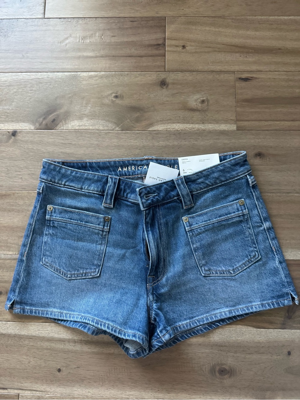 American Eagle Outfitters Blue Denim High-Rise Shortie Shorts